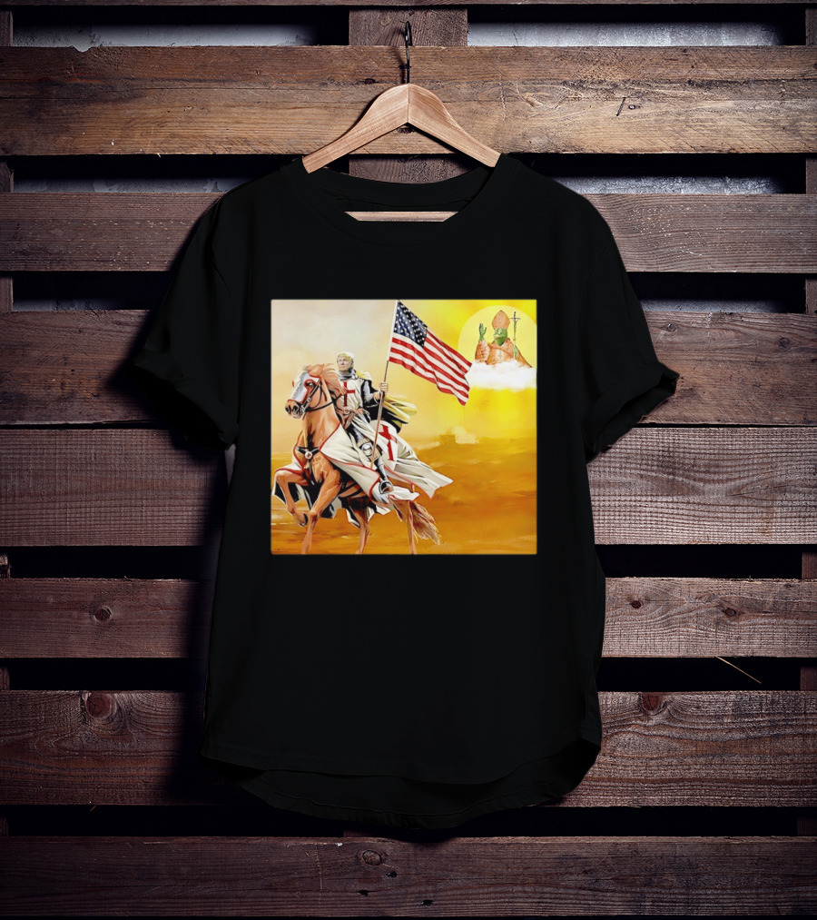 Donald Trump Crusader Knight With American Flag Riding Horse T-Shirt