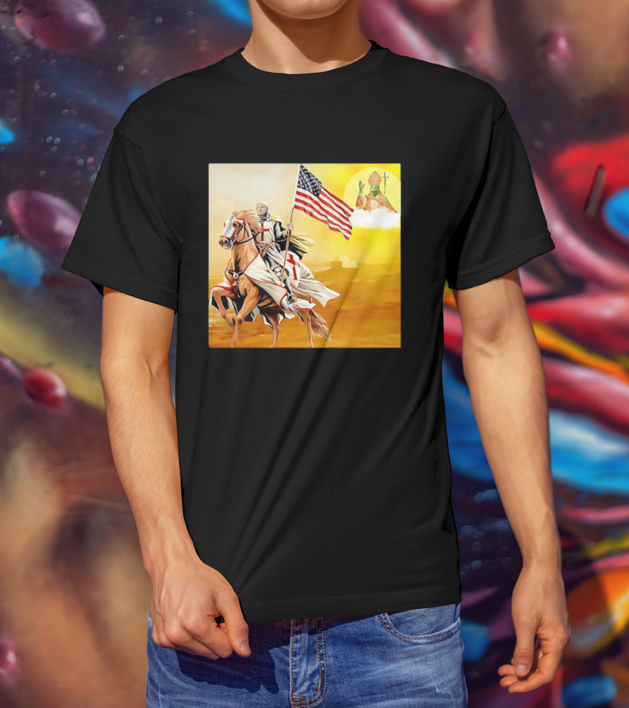 Donald Trump Crusader Knight With American Flag Riding Horse T-Shirt