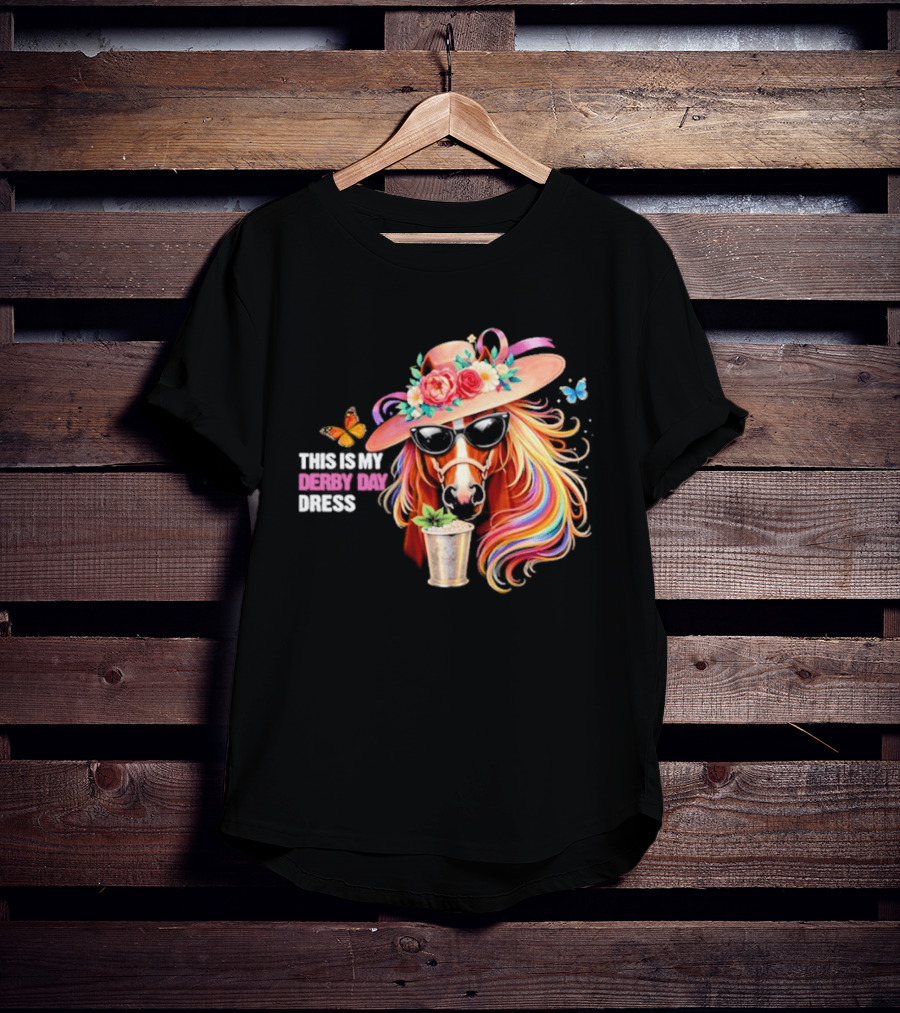 This Is My Derby Day Dress Horse Racing Party Butterfly Rainbow Hat Floral Cocktail T-Shirt