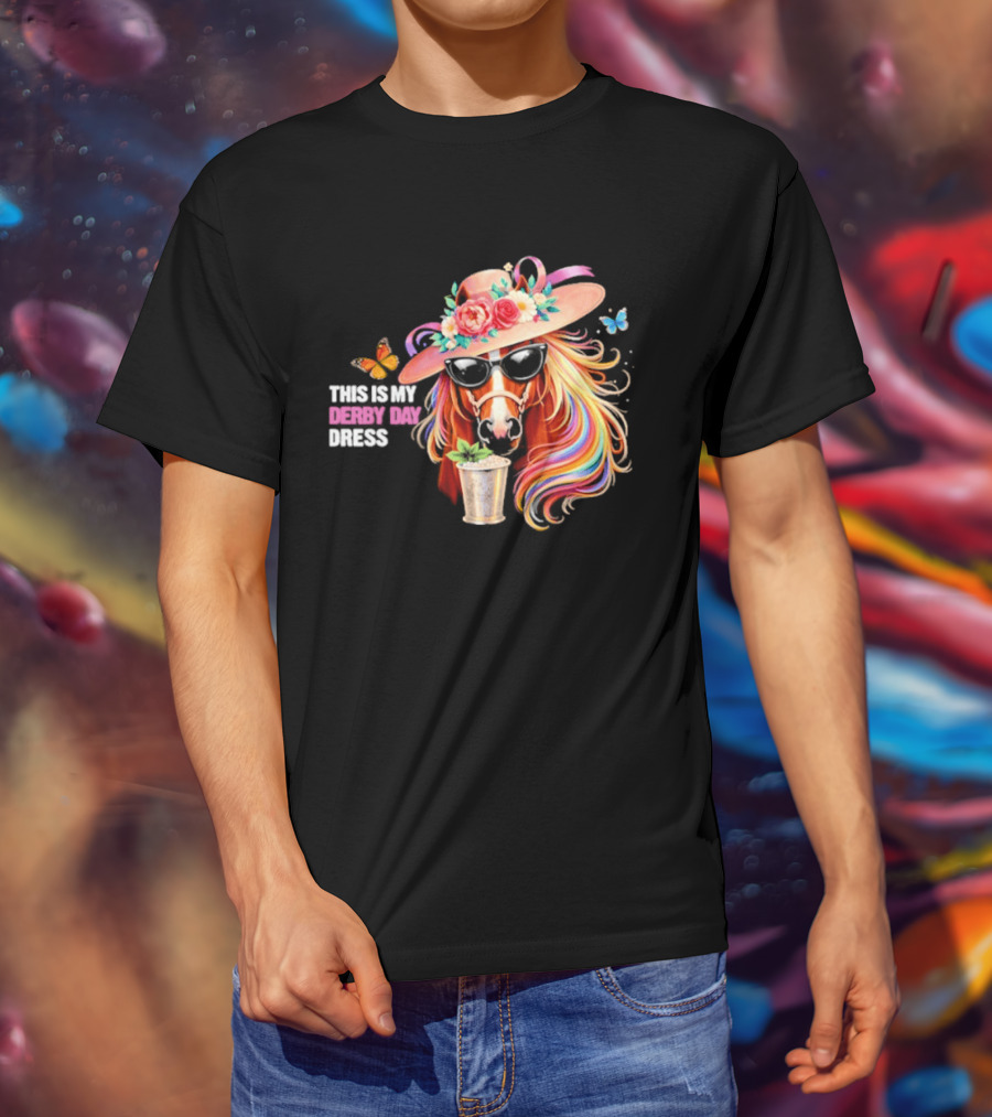 This Is My Derby Day Dress Horse Racing Party Butterfly Rainbow Hat Floral Cocktail T-Shirt