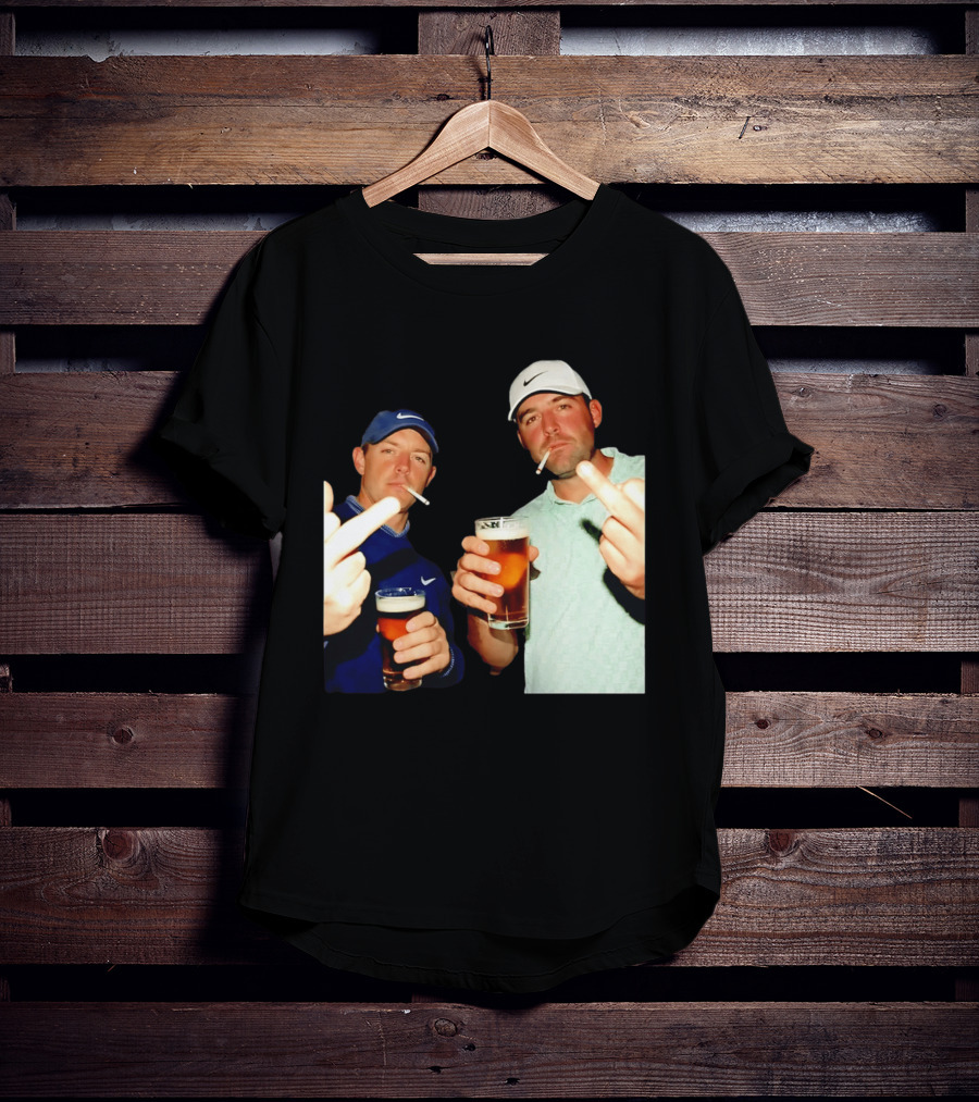 Rory McIlroy Scottie Scheffler Golf Middle Finger Beer Cigarettes T-Shirt