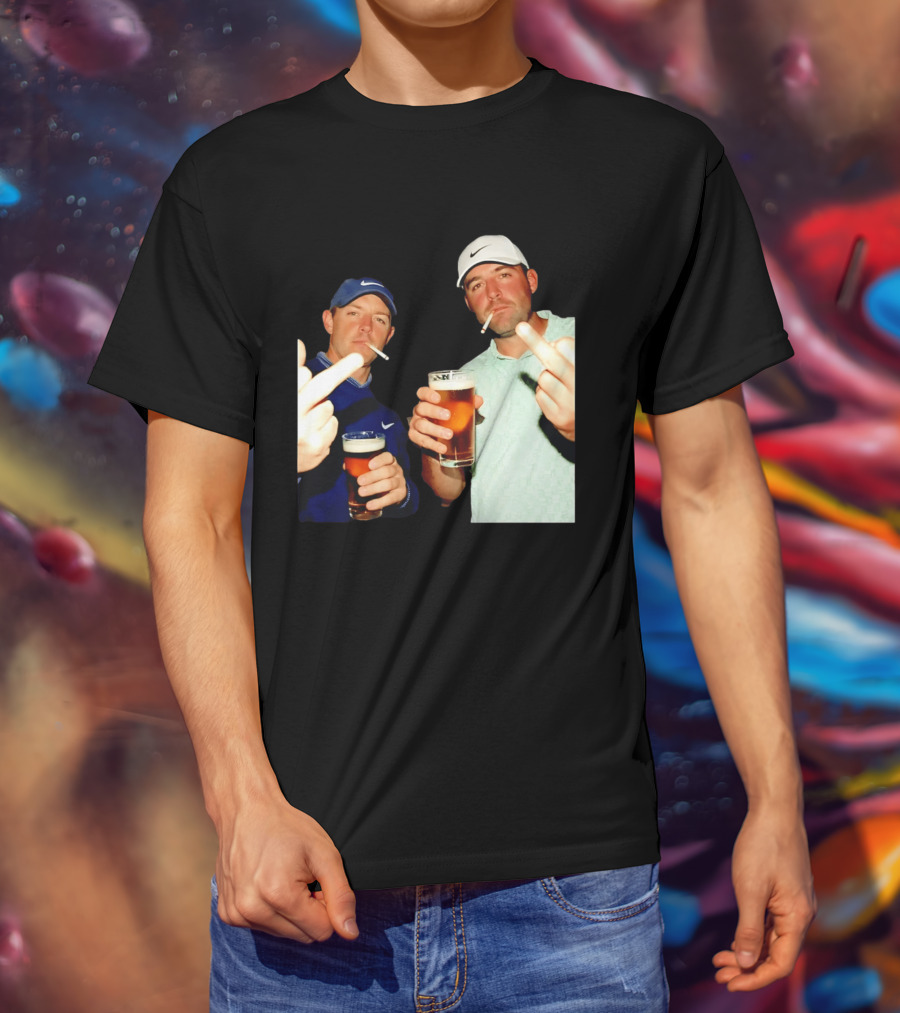 Rory McIlroy Scottie Scheffler Golf Middle Finger Beer Cigarettes T-Shirt