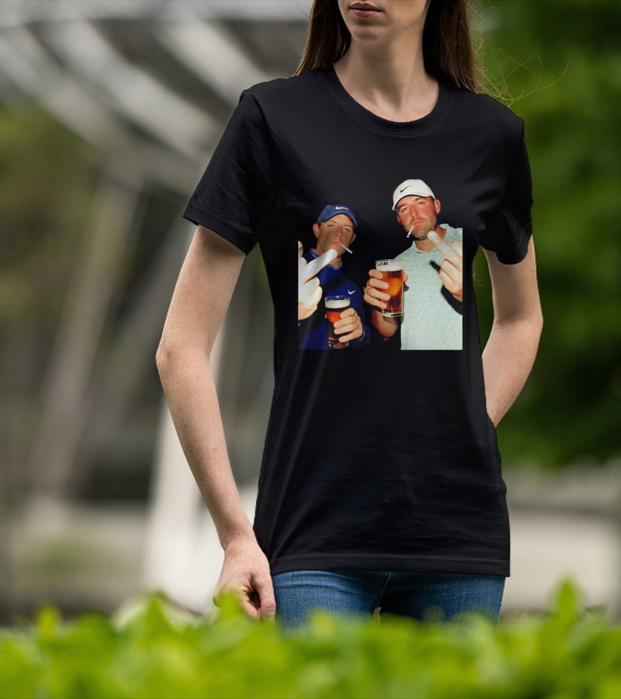 Rory McIlroy Scottie Scheffler Golf Middle Finger Beer Cigarettes T-Shirt