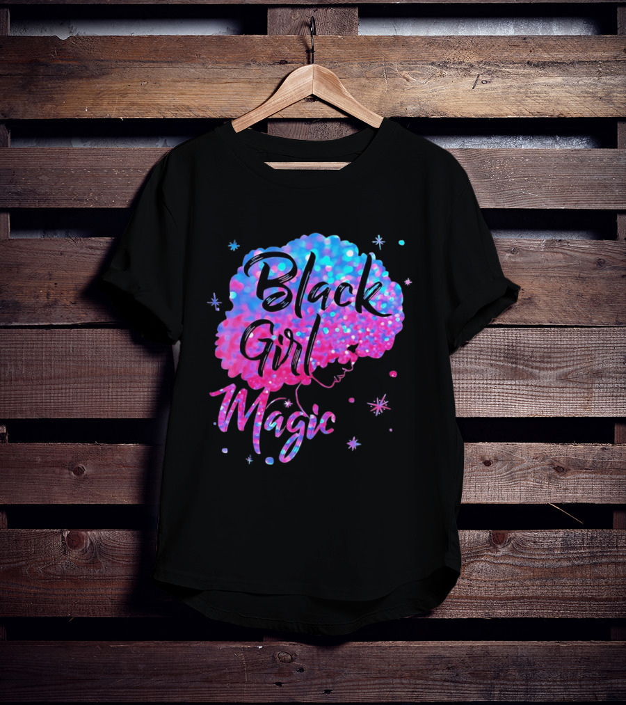 Black Girl Magic Vibrant Neon Glitter Afro T-Shirt