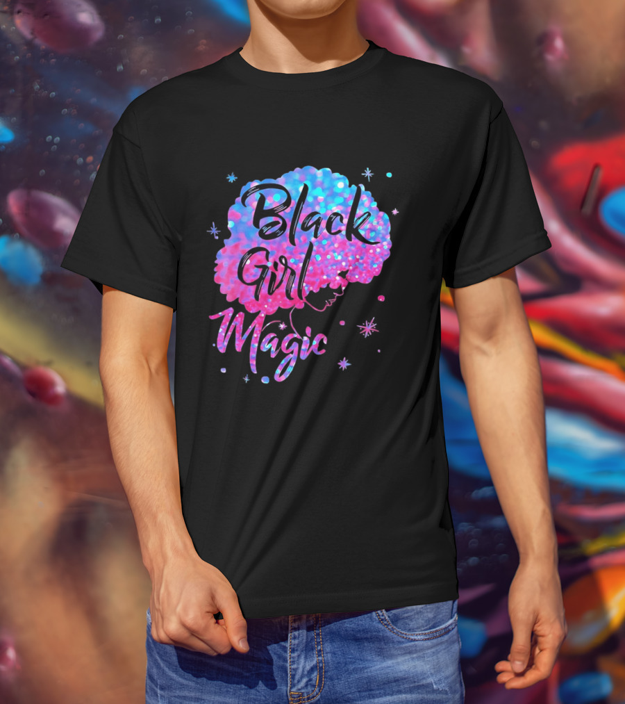 Black Girl Magic Vibrant Neon Glitter Afro T-Shirt