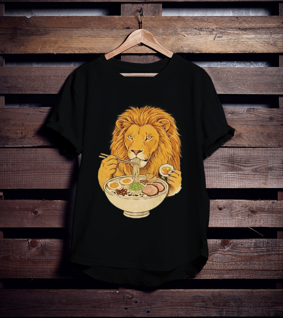 King Lion Eating Ramen Noodles With Sushi Meme T-Shirt