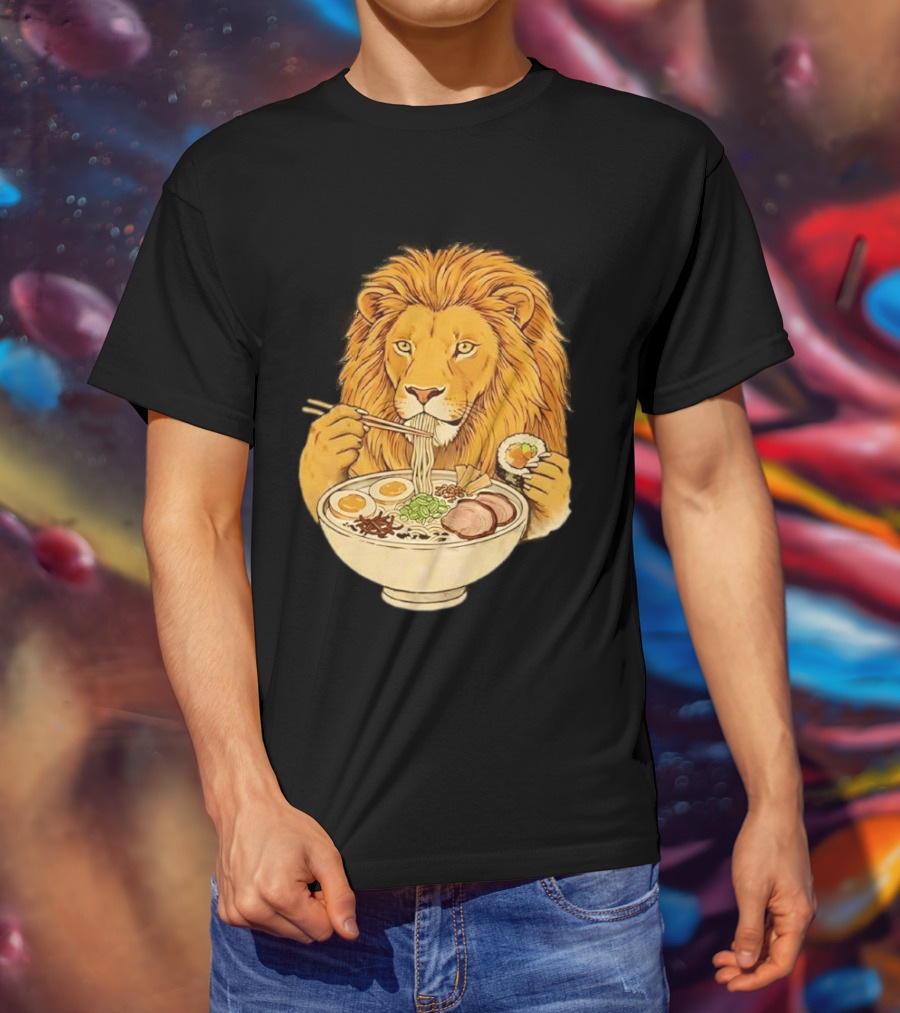 King Lion Eating Ramen Noodles With Sushi Meme T-Shirt