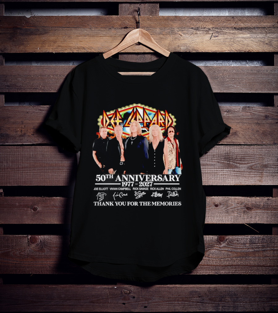 Def Leppard 50th Anniversary 1977 2027 Thank You For The Memories Signatures T-Shirt