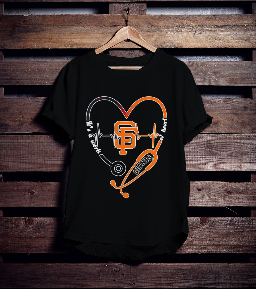 San Francisco Giants Heart Stethoscope Work Of Heart Beat Shape T-Shirt