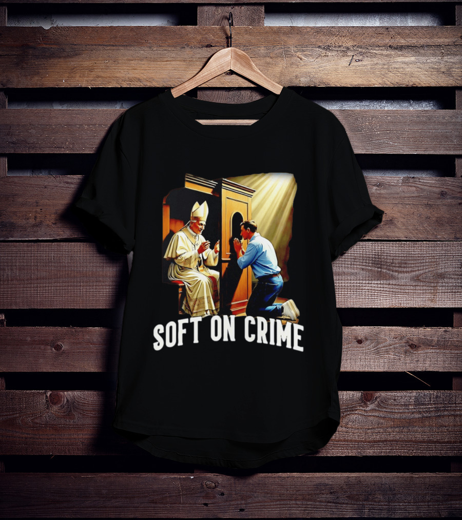 Soft On Crime Confessional Reflection With Penitent And Clergyman T-Shirt