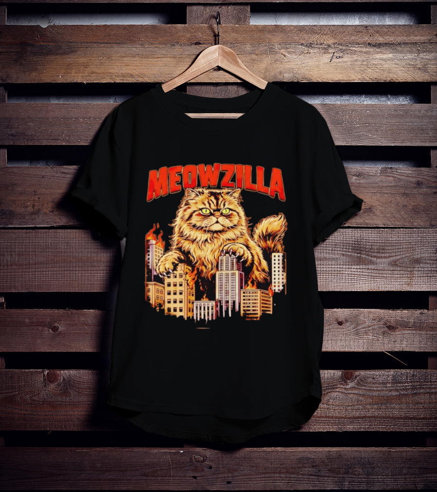 Meowzilla Giant Cat Rampage Over Burning City Skyline T-Shirt