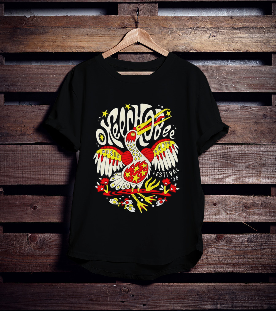 Okeechobee Music Arts Festival 2026 Psychedelic Pelican Stars Feathers Florals T-Shirt
