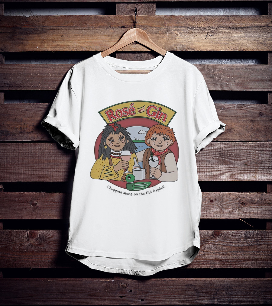 Rose And Gin Nostalgic Cartoon Duo With Drinks And Toy Duck T-Shirt