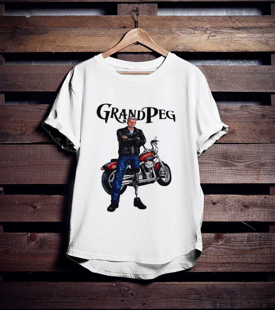 Grand Peg Biker With Motorcycle And Leather Jacket T-Shirt