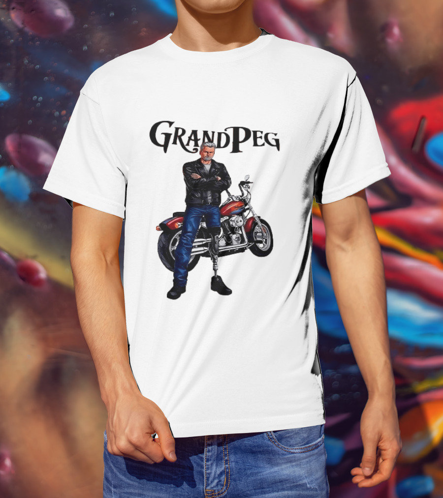 Grand Peg Biker With Motorcycle And Leather Jacket T-Shirt