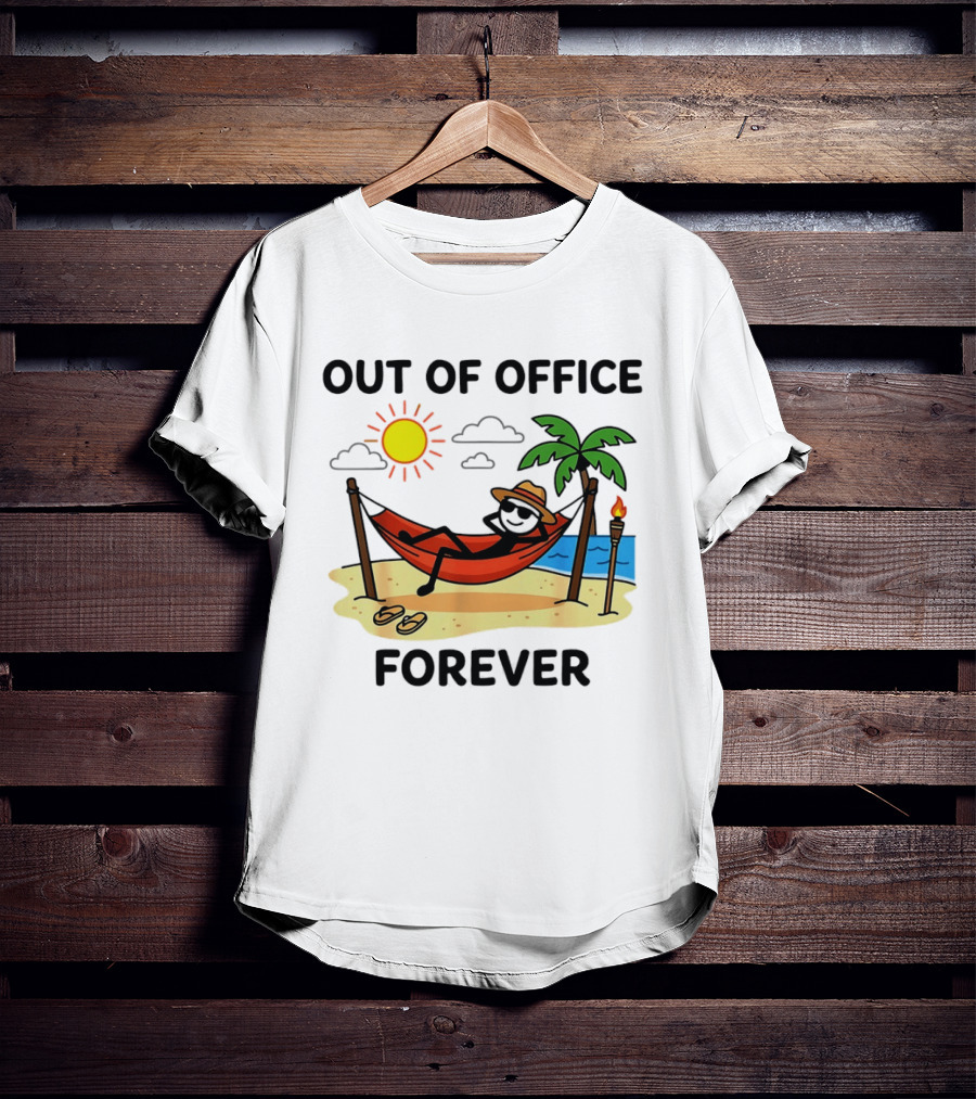 Out Of Office Forever Stick Figure In Hammock On Beach Vacation T-Shirt