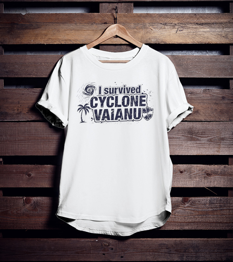 I Survived Cyclone Vaianu With Palm Tree And Swirl T-Shirt