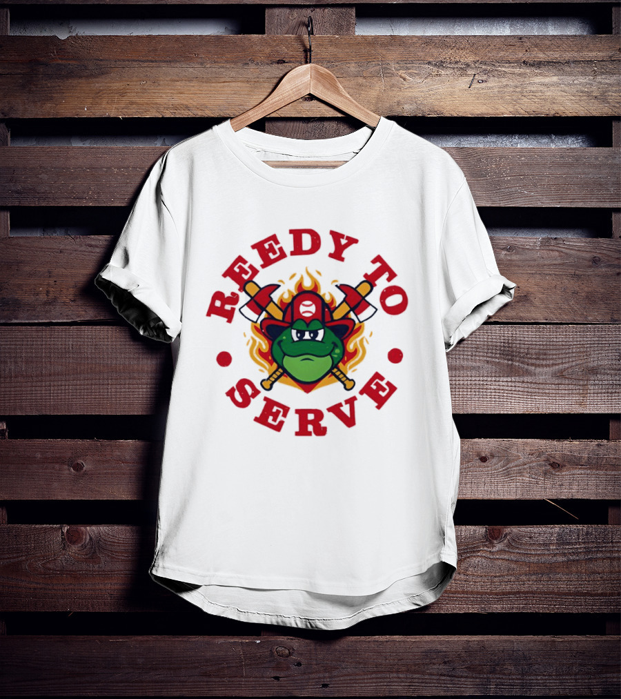 Reedy To Serve Reedy Rip'it The Frog Greenville Drive Baseball Firefighter T-Shirt