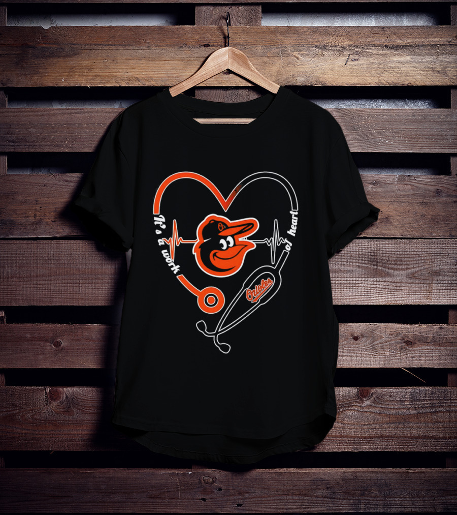Baltimore Orioles Heartbeat Stethoscope Work Of Heart T-Shirt