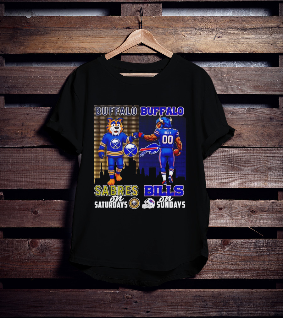 Buffalo Sabres Saturdays And Buffalo Bills Sundays City Skyline T-Shirt
