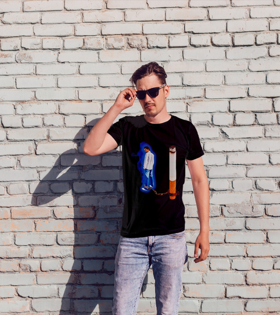 Man In Blue Jeans With Chains Connected To Burning Cigarette T-Shirt