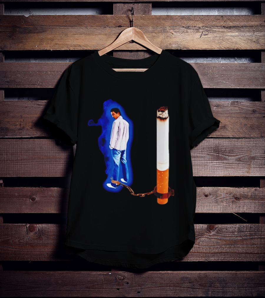 Man In Blue Jeans With Chains Connected To Burning Cigarette T-Shirt