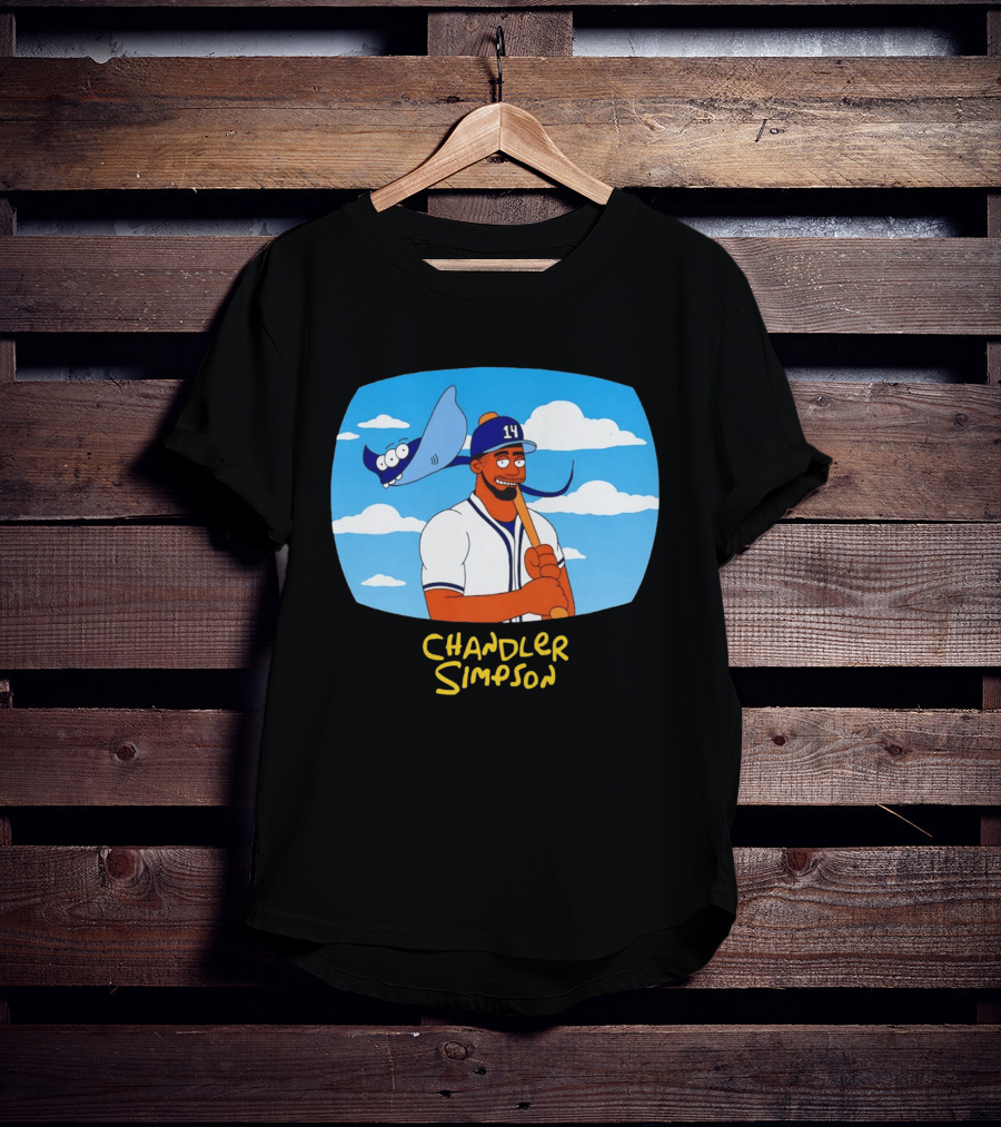 Chandler Simpson Tampa Bay Cartoon Baseball Player With Ray And Clouds T-Shirt
