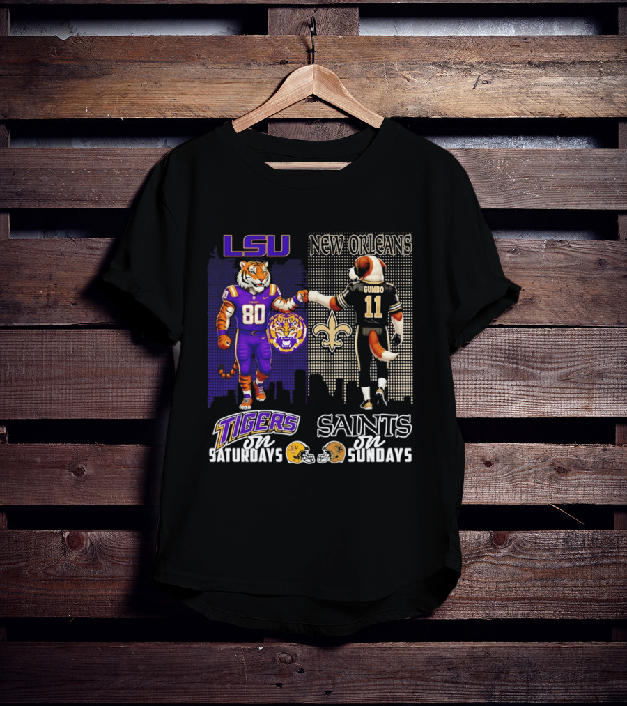 LSU Tigers And New Orleans Saints Football Saturdays And Sundays With City Skyline T-Shirt