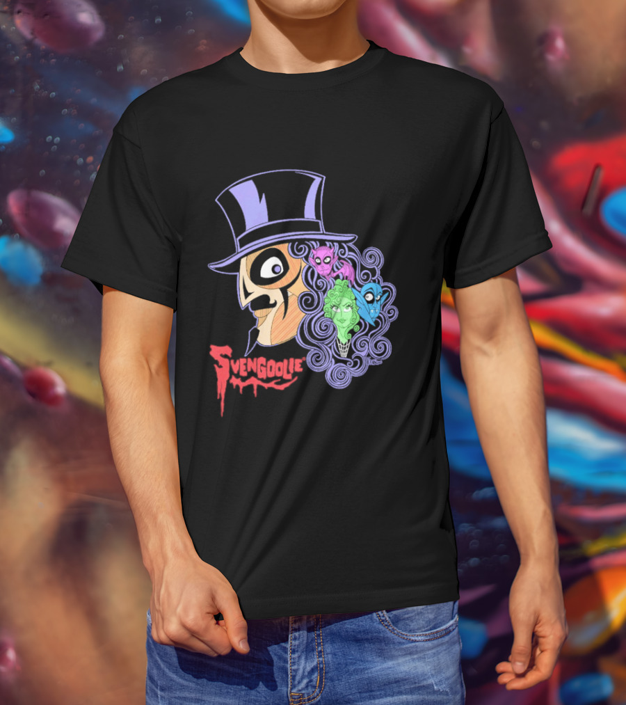 Svengoolie Cartoon Ghoul Faces And Purple Top Hat T-Shirt
