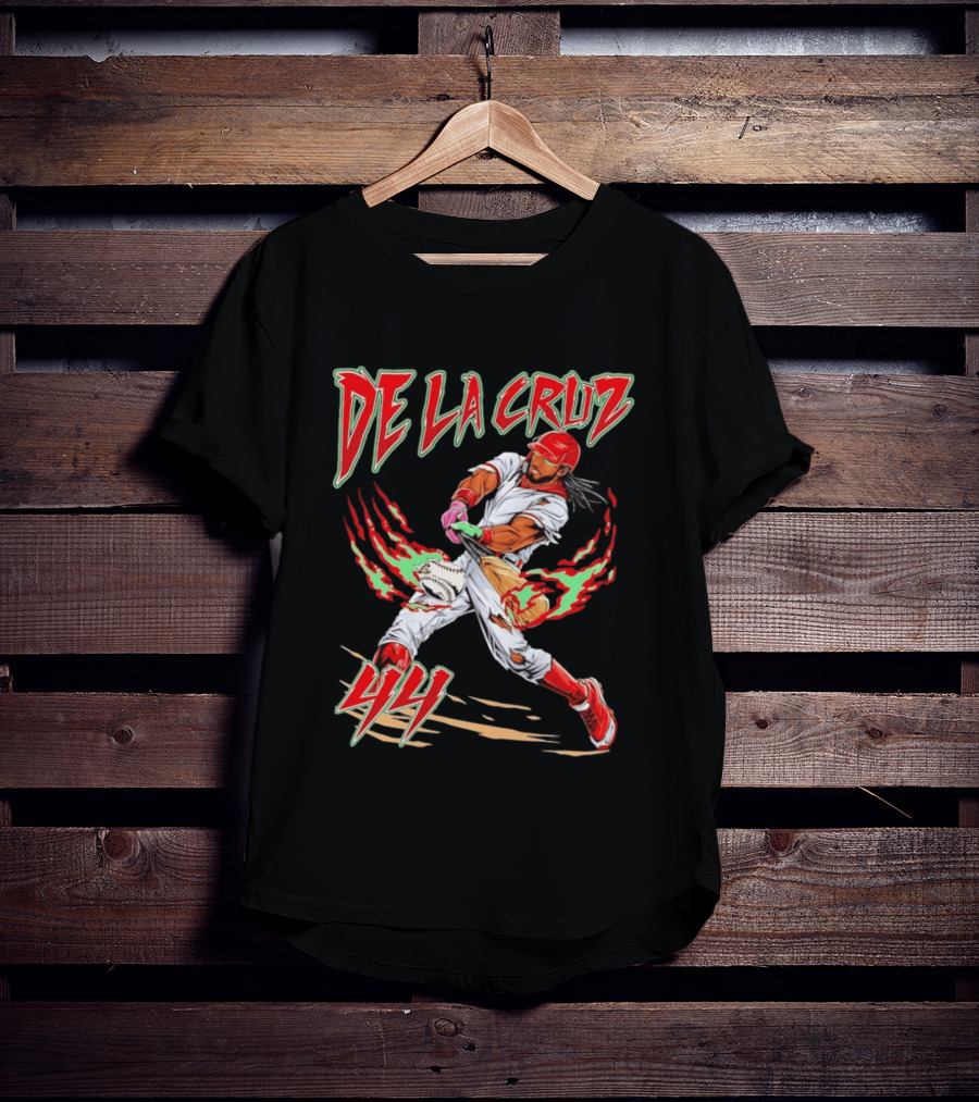 Elly De La Cruz 44 Cincinnati Reds Blazing Baseball Player Action T-Shirt