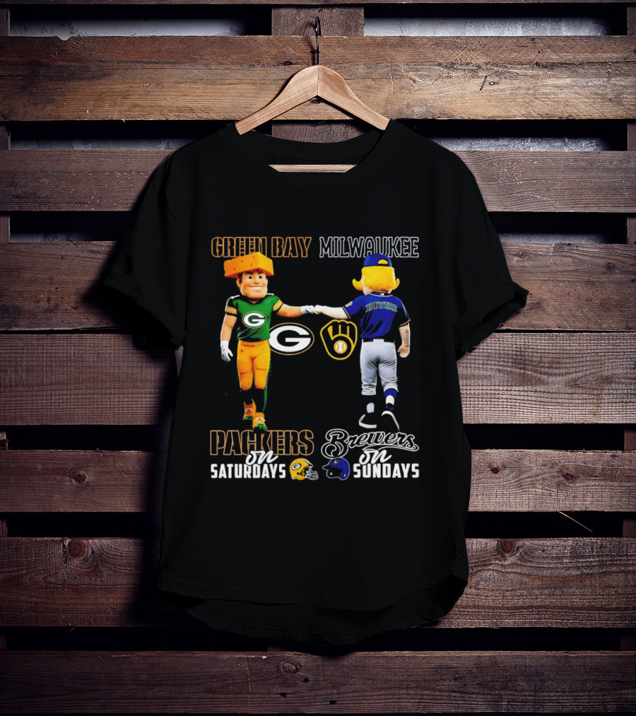 Green Bay Packers Saturdays Milwaukee Brewers Sundays City Skyline T-Shirt