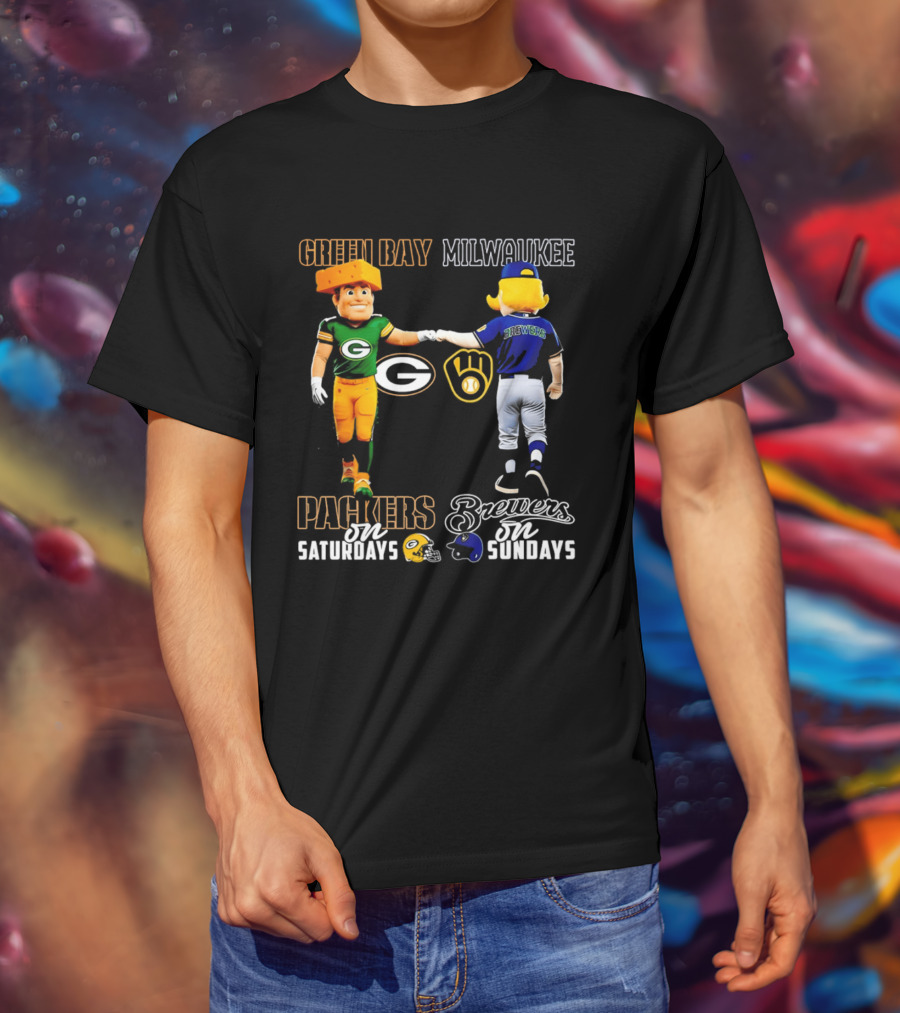 Green Bay Packers Saturdays Milwaukee Brewers Sundays City Skyline T-Shirt