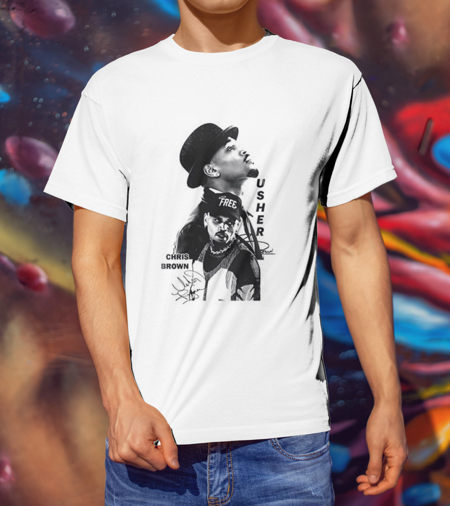 C Brown Usher R&B Tour Cartoon Characters And Signatures T-Shirt