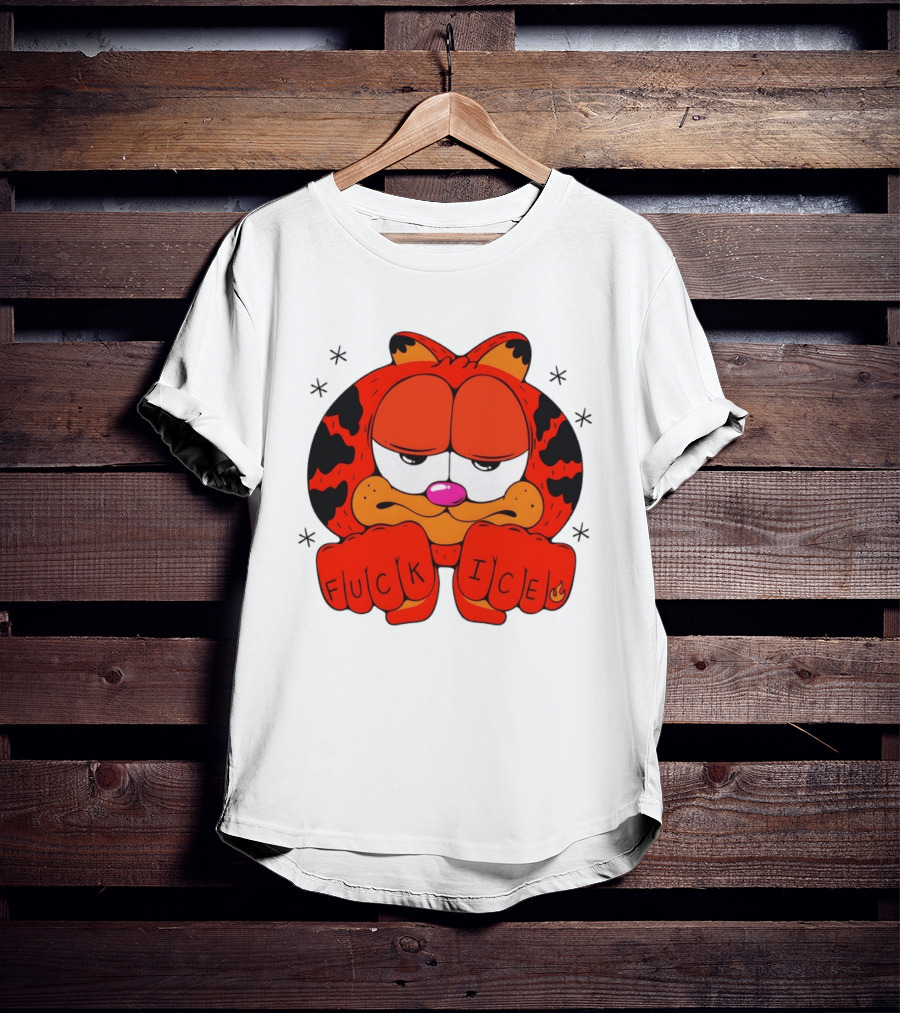 Orange Cat Garfield Meme Fuck Ice Hand Tattoos T-Shirt