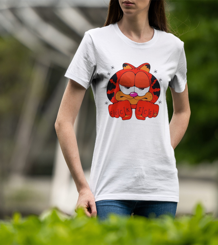 Orange Cat Garfield Meme Fuck Ice Hand Tattoos T-Shirt