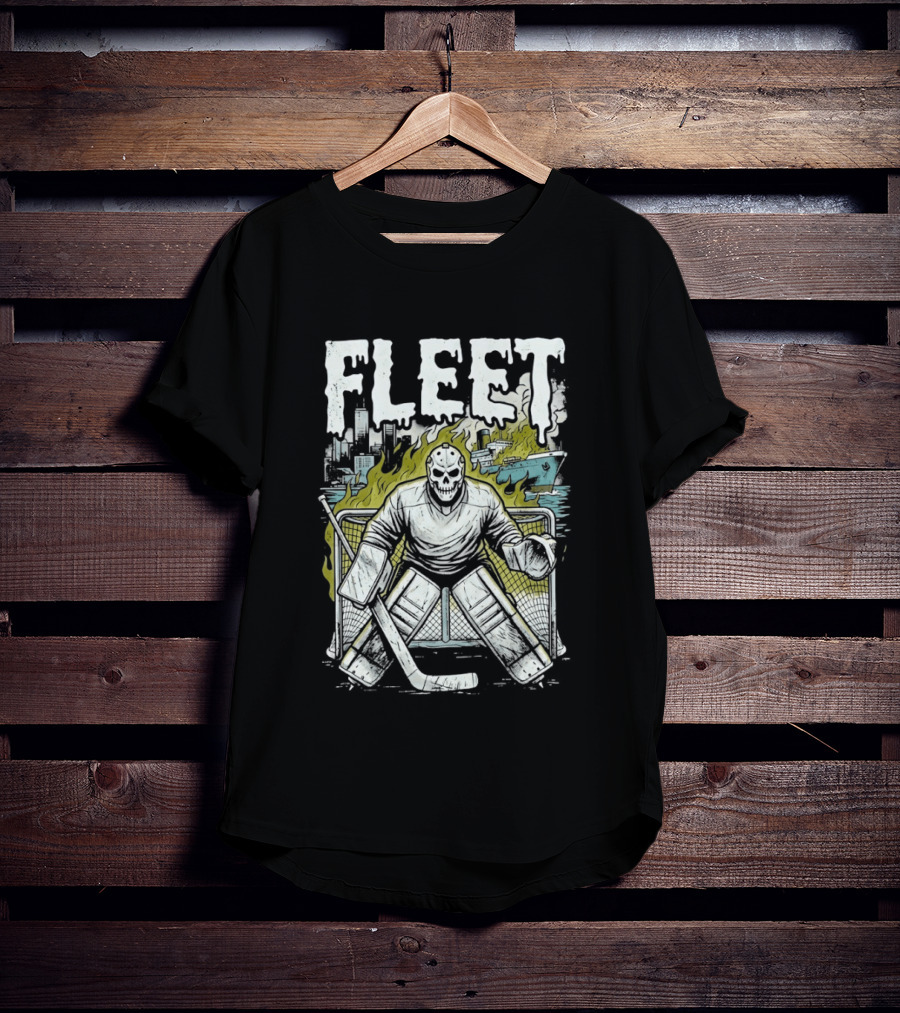 Boston Fleet Hockey Skull Goalie Flames T-Shirt