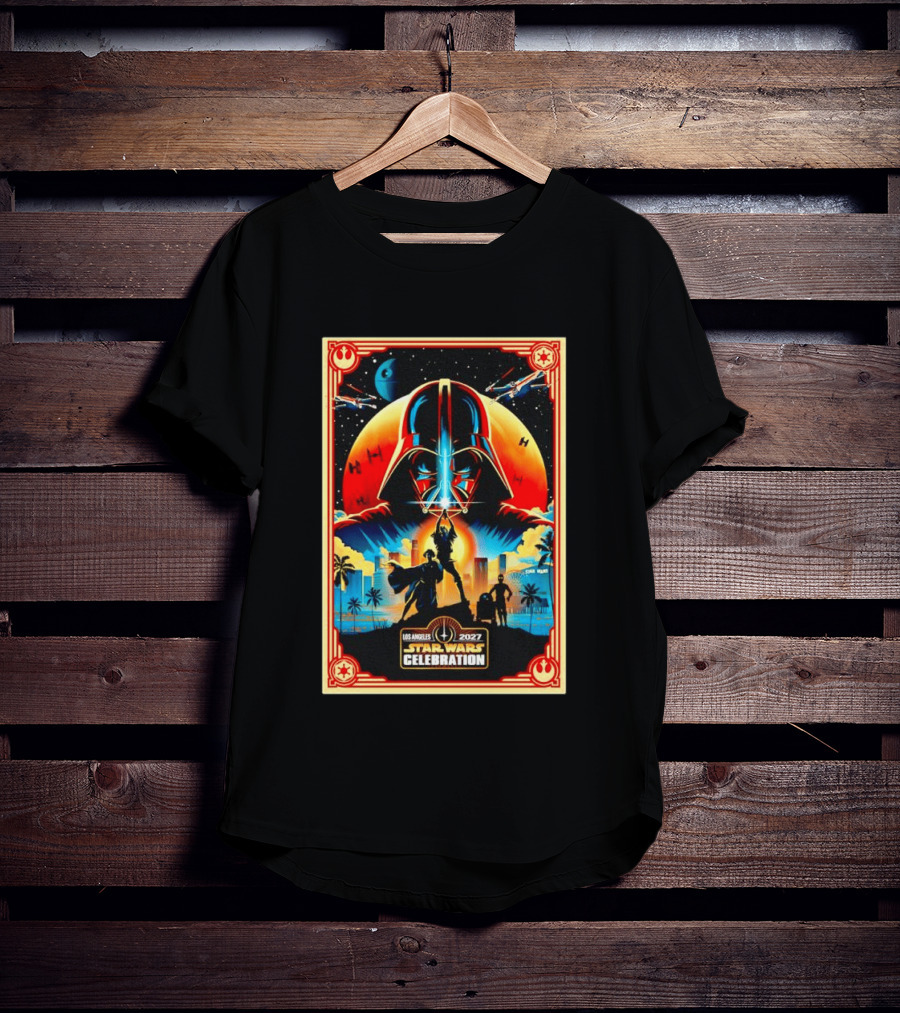 Star Wars Celebration Los Angeles 2027 50th Anniversary Darth Vader Millennium Falcon TIE Fighters X Wings T-Shirt