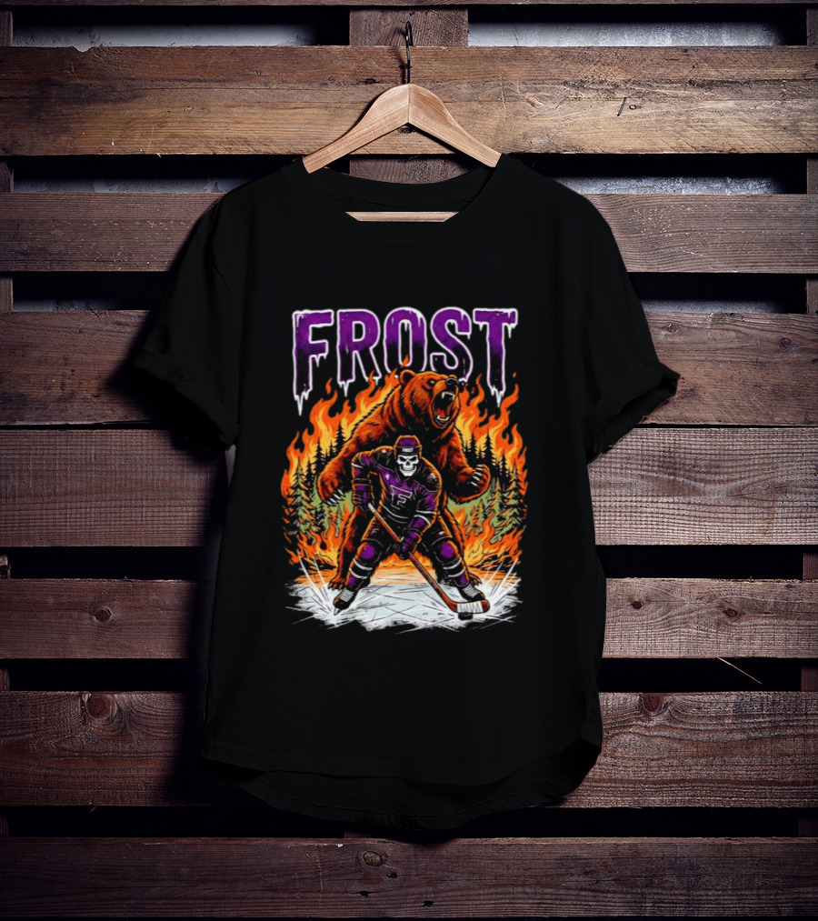 Frost Minnesota Hockey Skull Bear Flames Ice Rink T-Shirt