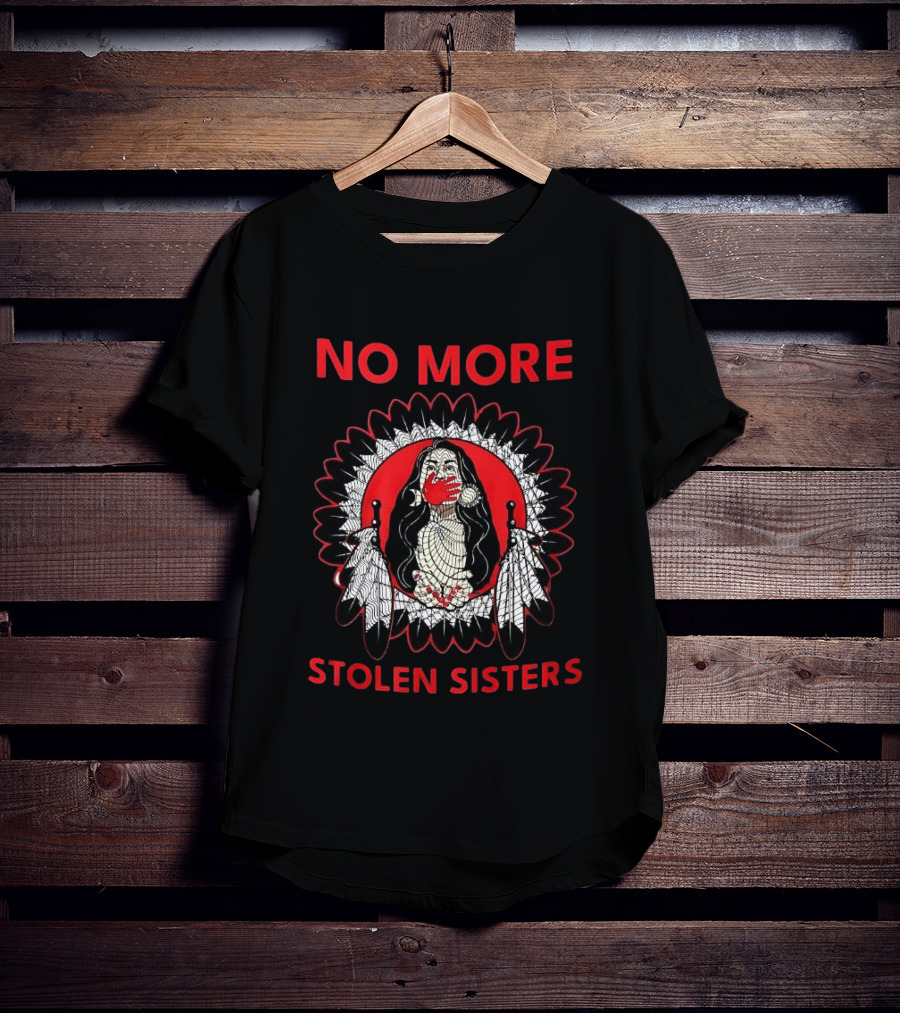 No More Stolen Sisters Awareness Symbol Empowerment Indigenous Rights Red Handprint Feather T-Shirt