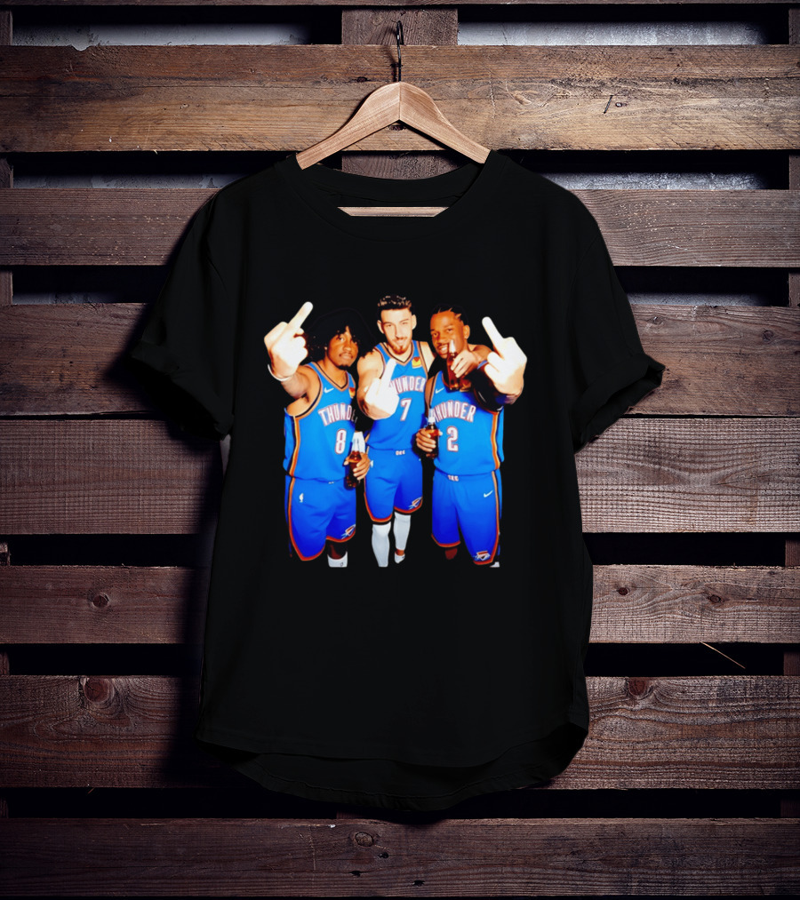 OKC Thunder Basketball Players With Beers And Middle Finger Gesture T-Shirt
