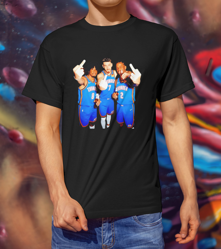 OKC Thunder Basketball Players With Beers And Middle Finger Gesture T-Shirt