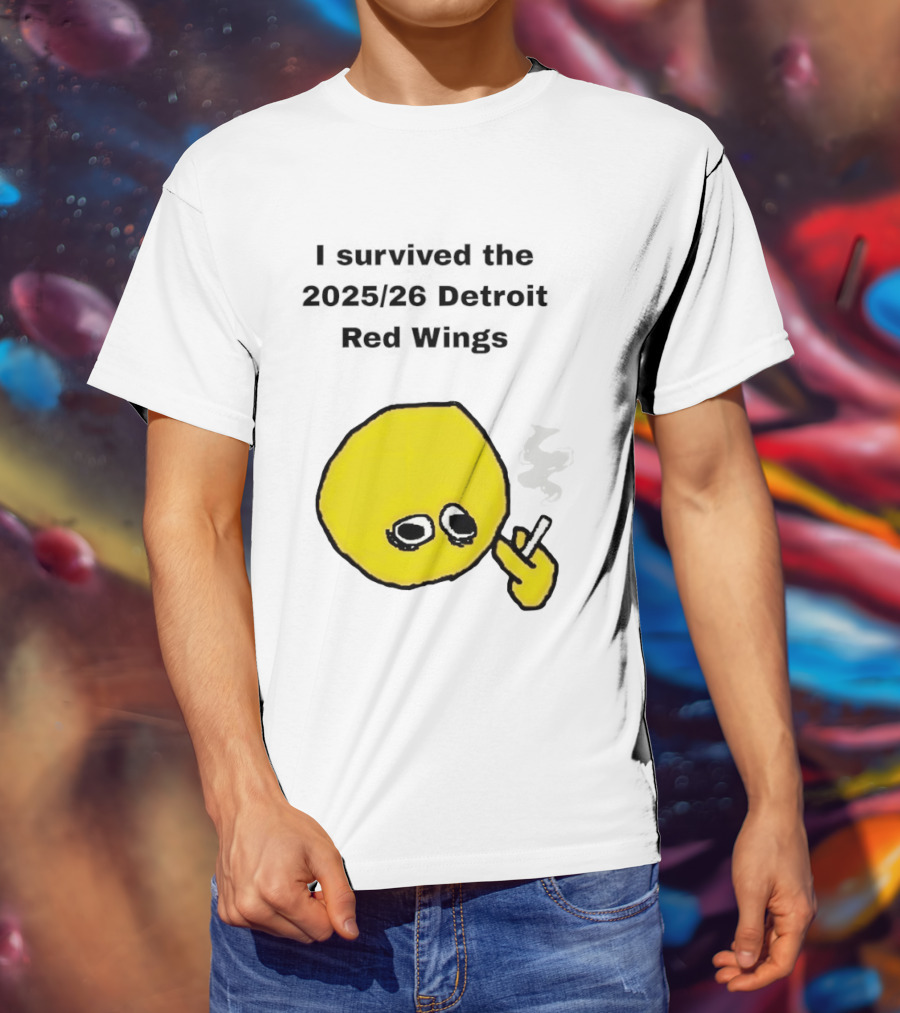 Smoking I Survived The 2025 26 Detroit Red Wings Yellow Face Smoking T-Shirt