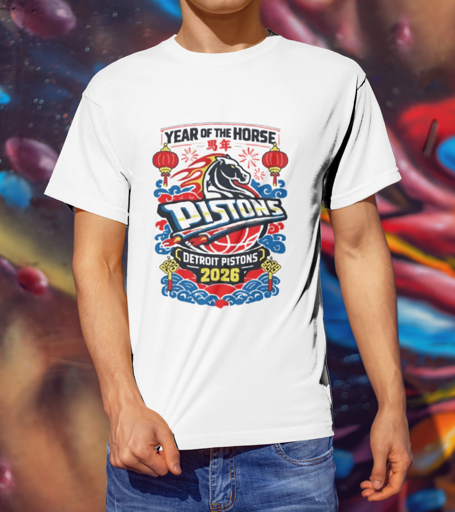 Detroit Pistons 2026 Year Of The Horse Chinese New Year Lanterns T-Shirt