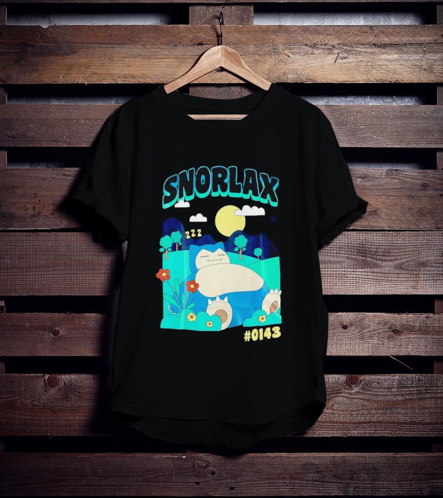 SNORLAX Sleeping Zzz #0143 With Sun And Flowers In Nature Scene T-Shirt