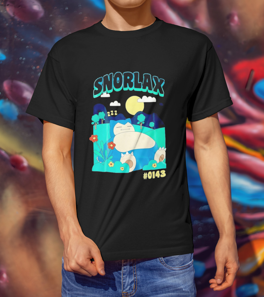 SNORLAX Sleeping Zzz #0143 With Sun And Flowers In Nature Scene T-Shirt