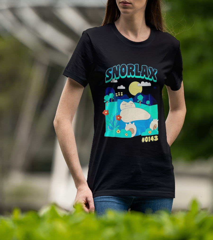 SNORLAX Sleeping Zzz #0143 With Sun And Flowers In Nature Scene T-Shirt