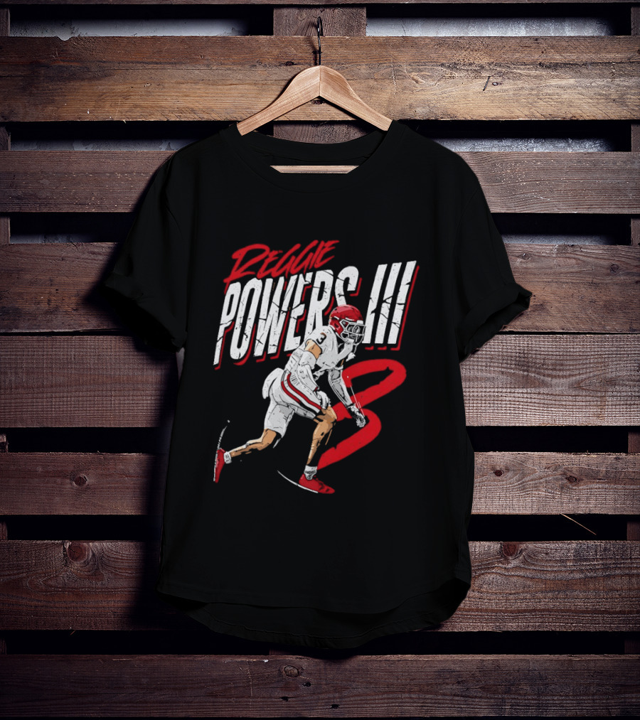 Reggie Powers III Football Athlete Red And White Action T-Shirt