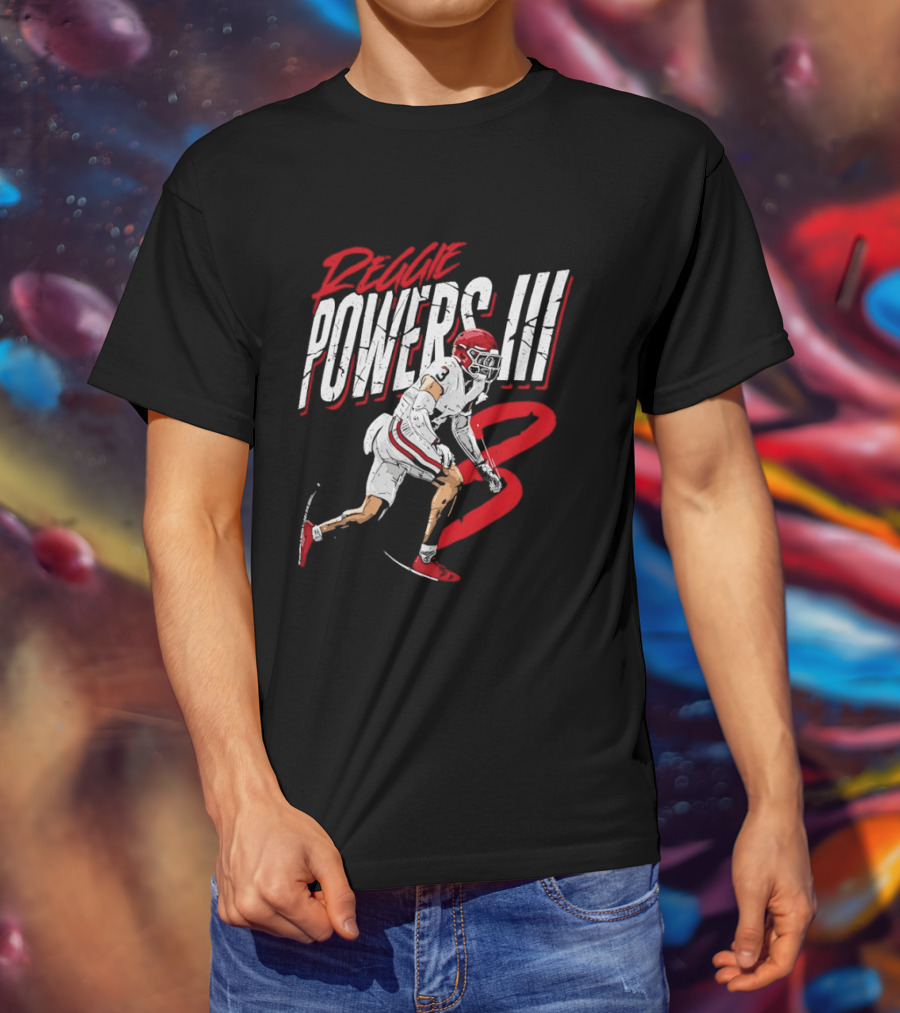 Reggie Powers III Football Athlete Red And White Action T-Shirt