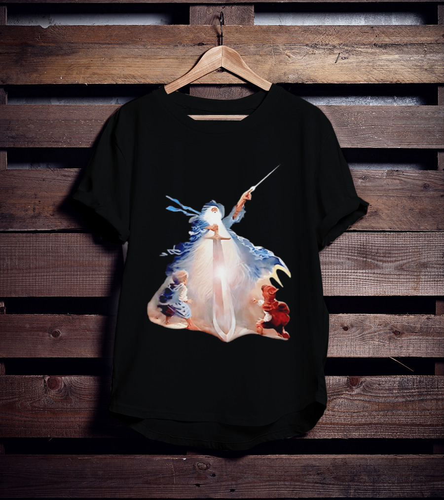 The Lord Of The Rings Gandalf And Hobbits Magic Sword Fantasy Scene T-Shirt