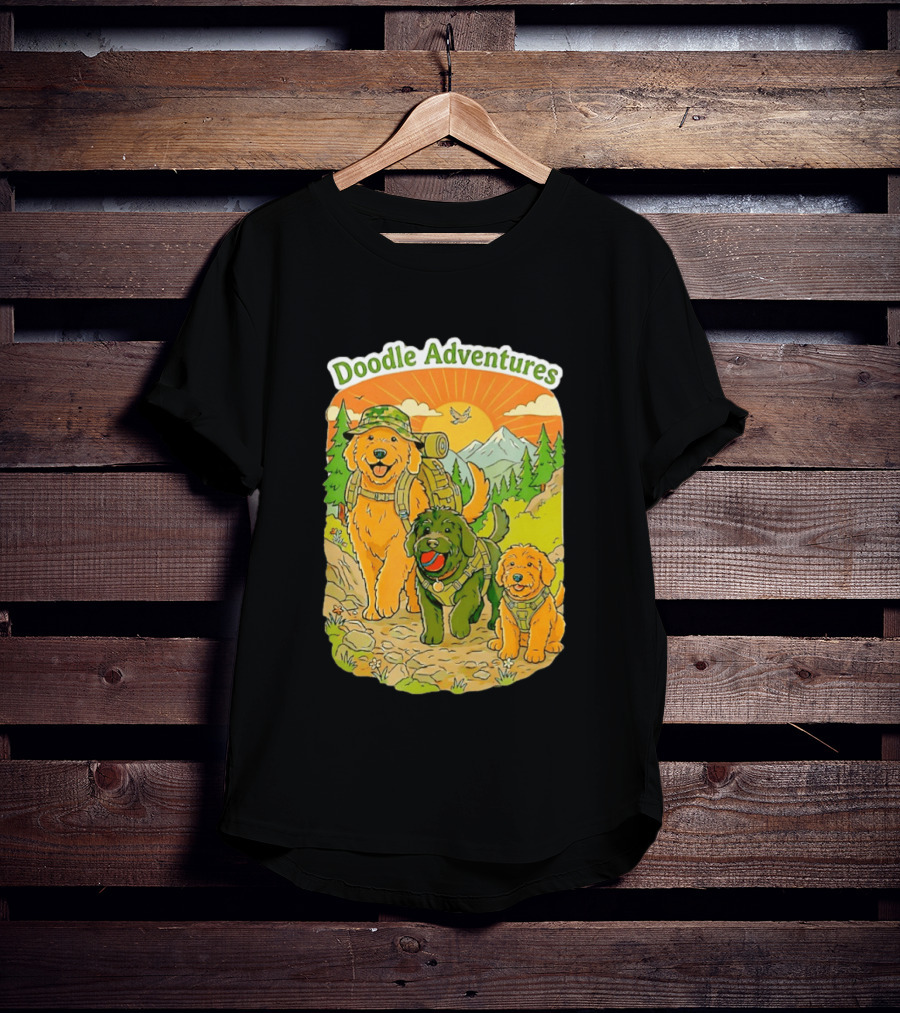 Doodle Adventures Three Dogs Picnic Adventure Sunset T-Shirt